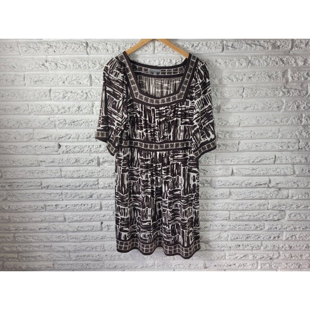 Apt 9 Women's XL Dress Blue Geometric Square Neck Short Sleeve Stretch GEO135E